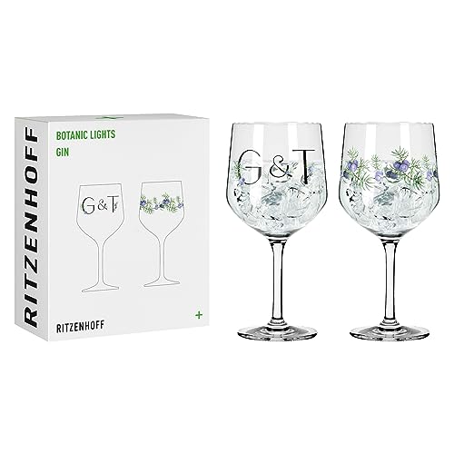 RITZENHOFF 3881001 Gin-Glas 700 ml - 2er-Set - Serie Botanic Lights - 2 Kelche mit Motiv und Spruch - Made in Germany von RITZENHOFF