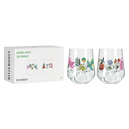 RITZENHOFF 3891002 Gin-Glas - 700 ml - Tumbler 2er-Set - Serie Botanic Lights - Motiv Sommer - Made in Germany von RITZENHOFF