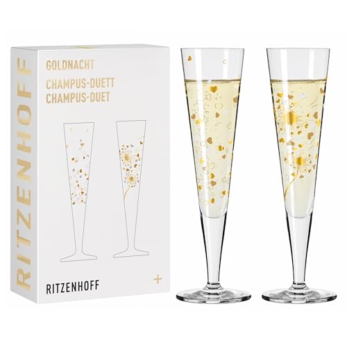 RITZENHOFF 6031007 Champagnerglas 200 ml - Serie Goldnacht 2er Set F24 - Designerstück mit Echt-Gold - Made in Germany von RITZENHOFF