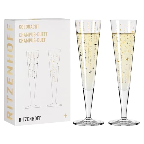 RITZENHOFF 6031008 Champagnerglas 200 ml - Serie Goldnacht - 2 Stück Sektglas mit Echt-Gold - Made in Germany von RITZENHOFF