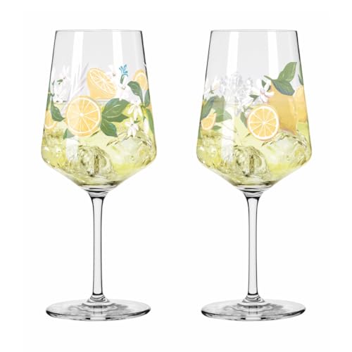 RITZENHOFF 6041006 Limoncello-Glas 500 ml - 2er-Set - Serie Sommertau - 2 Stück für Aperitif, Zitronen-Motiv bunt- Made in Germany von RITZENHOFF