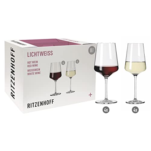 RITZENHOFF 6111003 Weißwein- und Rotweinglas Set 500 ml Lichtweiss Julie Nr. 3 – 8 Stück – Made in Germany von RITZENHOFF