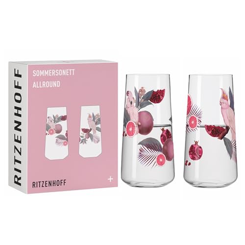 RITZENHOFF 6151002 Trinkglas universal 600 ml - 2er Set - Serie Sommersonett, Motiv Kakadu - Made in Germany von RITZENHOFF