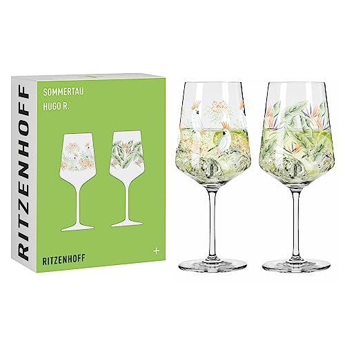 RITZENHOFF 6211001 Aperitif-Glas 2er-Set 500 ml - Serie Sommertau - floraler Stil, mehrfarbig - Made in Germany von RITZENHOFF