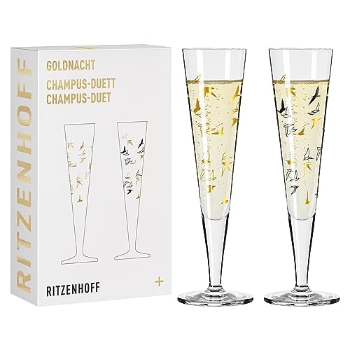 RITZENHOFF 6261001 Champagnerglas 200 ml - Serie Goldnacht Duett - 2 Stück mit Echt-Gold - Made in Germany von RITZENHOFF