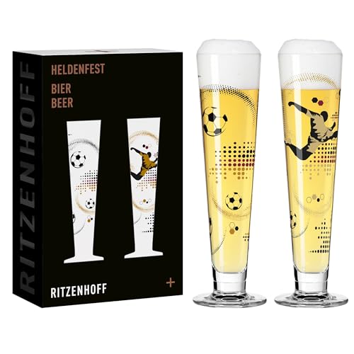 RITZENHOFF 6271001 Bier-Glas 330 ml - 2er Set - Serie Heldenfest - mit Fußball-Motiven, mehrfarbig - Made in Germany von RITZENHOFF