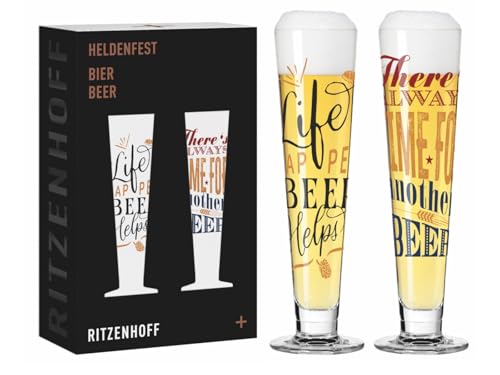 RITZENHOFF 6271002 Bier-Glas 330 ml - 2er Set - Serie Heldenfest - mit Spruch, mehrfarbig - Made in Germany von RITZENHOFF