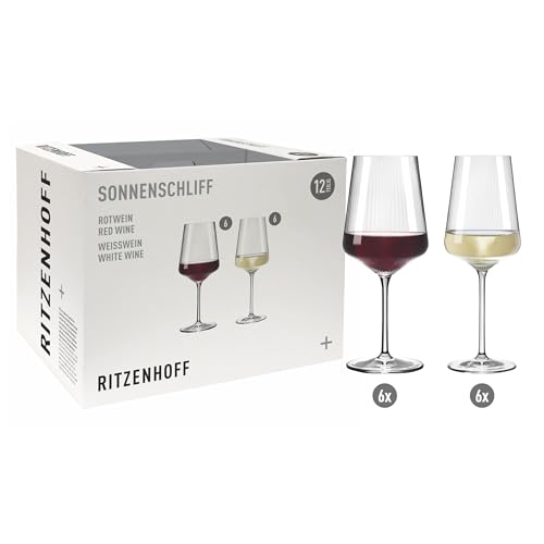 RITZENHOFF 6281001 Weinglas 12er Set - 6x Rotweinglas 500 ml, 6x Weißweinglas 400 ml - Sonnenschliff, Made in Germany von RITZENHOFF