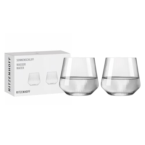 RITZENHOFF 8000001 Wasserglas 400 ml - Serie Sonnenschliff Set - 2 Stück Trinkglas mit Reliefstruktur - Made in Germany von RITZENHOFF