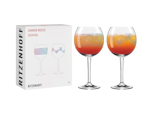 RITZENHOFF 8071001 Sprizz-Glas 600 ml - 2er-Set - Summer Breeze - für Cocktails, mit Blumen-Motiv bunt- Made in Germany von RITZENHOFF