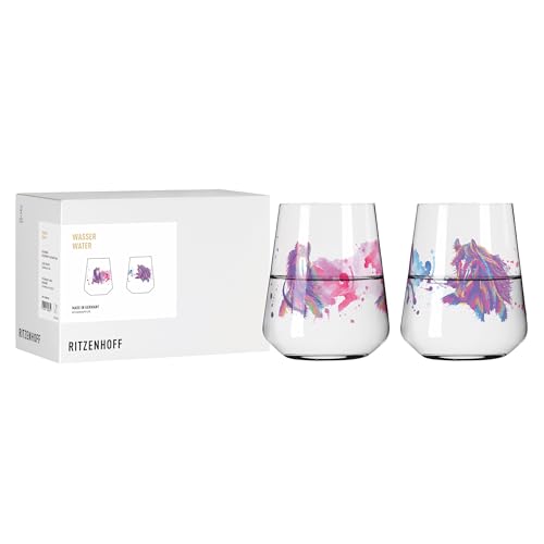RITZENHOFF 8086002 Wasserglas 2er Set 500 ml, Serie Reitgold - 2 Stück mit Motiv Pferde lila-pink - Made in Germany von RITZENHOFF