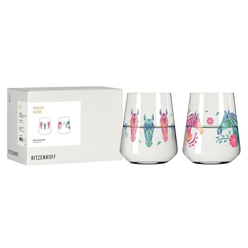RITZENHOFF 8086003 Universalglas 2er Set 500 ml - Serie Reitgold - Trinkglas mit Pferdekopf-Motiv - bunt - Made in Germany von RITZENHOFF
