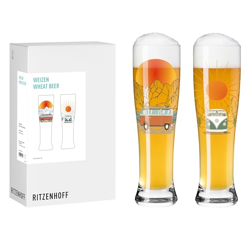 RITZENHOFF 8093002 Weizenbierglas 500 ml - 2er Set, Serie Wanderlust, mit Van-Motiv, bunt - Made in Germany von RITZENHOFF