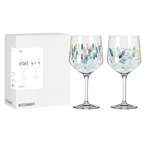 RITZENHOFF 8095001 Gin Kelch 700 ml 2er Set, Serie Entdecker - 2 Stück Gin-Gläser mit Surfer-Motiv, blau - Made in Germany von RITZENHOFF