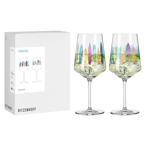 RITZENHOFF 8096001 Cocktail-Glas 2er Set 500 ml, Serie Wanderlust, 2 Stück mit Surfer-Motiv, bunt - Made in Germany von RITZENHOFF