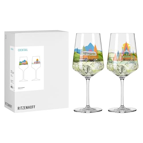 RITZENHOFF 8096002 Cocktail-Glas 2er Set 500 ml, Serie Entdecker, 2 Stück mit Van-Motiv, blau - Made in Germany von RITZENHOFF
