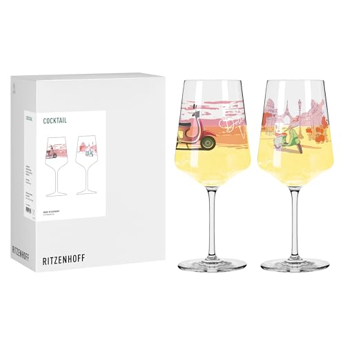 RITZENHOFF 8096003 Cocktail-Glas 500 ml, 2er Set, Serie Entdecker, 2 Stück mit Vespa-Motiv, bunt - Made in Germany von RITZENHOFF