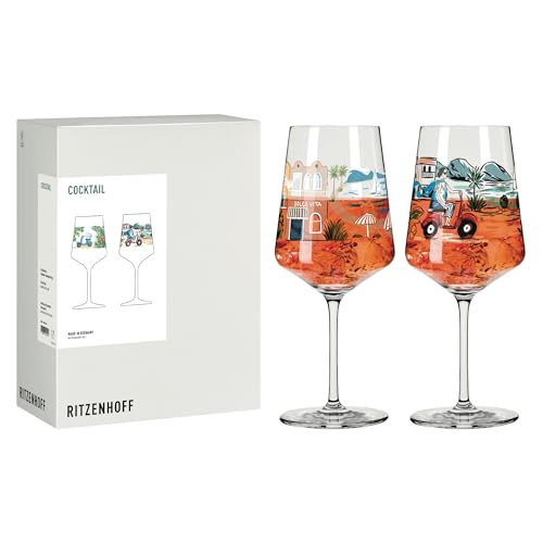 RITZENHOFF 8096004 Cocktail-Glas 2er Set 500 ml, Serie Entdecker, 2 Stück mit Roller-Motiv, bunt - Made in Germany von RITZENHOFF