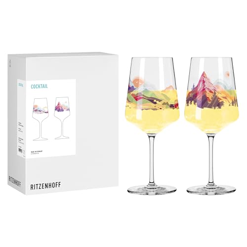 RITZENHOFF 8096005 Cocktail-Glas 500 ml, 2er Set, Serie Entdecker, 2 Stück mit Berglandschaft-Motiv, bunt - Made in Germany RITZENHOFF 8096005 Cocktail-Glas 500 ml, 2er Set, Serie Entdecker, 2 Stück mit Berglandschaft-Motiv, bunt - Made in Germany von RITZENHOFF