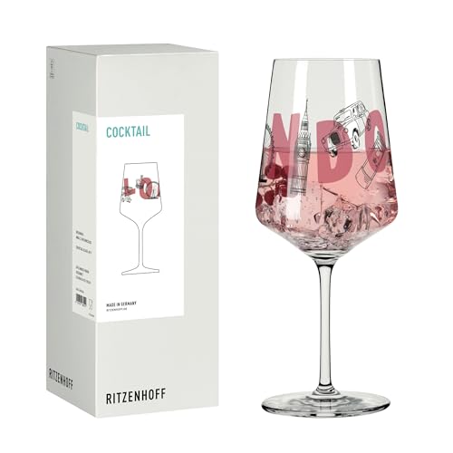 RITZENHOFF 8096006 Cocktail-Glas 500 ml, Serie Entdecker, mit London Schriftzug, Rot, Schwarz - Made in Germany von RITZENHOFF