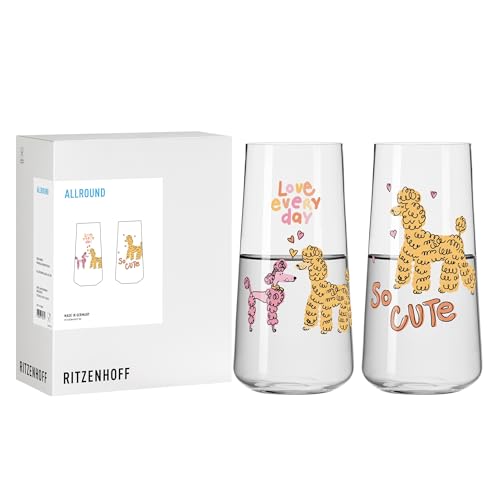 RITZENHOFF 8102002 Universalglas 2er-Set 600 ml - Serie Tierisch glücklich - Trinkglas mit Pudel Motiv - bunt - Made in Germany RITZENHOFF 8102002 Universalglas 2er-Set 600 ml - Serie Tierisch glücklich - Trinkglas mit Pudel Motiv - bunt - Made in Germany von RITZENHOFF