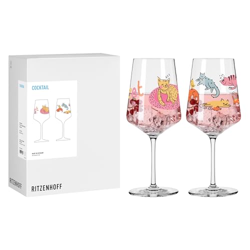 RITZENHOFF 8106003 Cocktail-Glas 2er Set 600 ml, Serie Tierisch glücklich, 2 Stück mit Katzen Motiv bunt - Made in Germany von RITZENHOFF