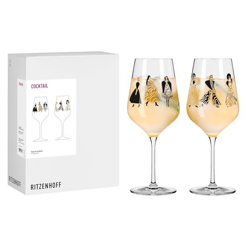 RITZENHOFF 8111002 Cocktail-Glas 2er Set 500 ml, Serie Fashion, 2 Stück mit Kleider-Model Motiv golden - Made in Germany von RITZENHOFF