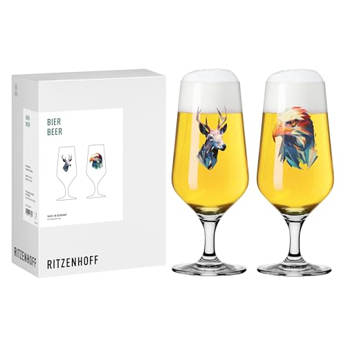 RITZENHOFF 8121002 Bier-Glas 330 ml, 2er Set Serie Jäger & Sammler, mit Motiv Adler, Hirsch - Made in Germany von RITZENHOFF