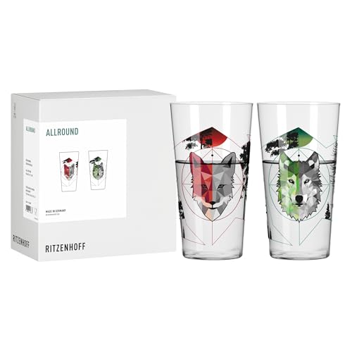 RITZENHOFF 8123001 Universalglas 400 ml - 2er Set - Serie Jäger & Sammler - Motiv Fuchs, Wolf, in Grau, Grün, Rot - Made in Germany RITZENHOFF 8123001 Universalglas 400 ml - 2er Set - Serie Jäger & Sammler - Motiv Fuchs, Wolf, in Grau, Grün, Rot - Made in Germany von RITZENHOFF