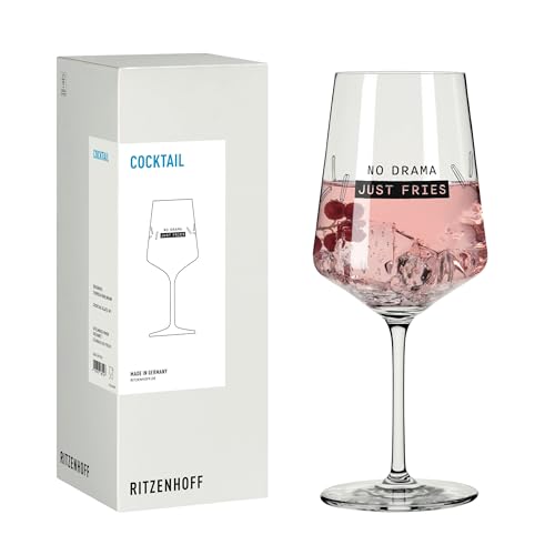 RITZENHOFF 8171001 Cocktail-Glas 500 ml, Serie Sprüche, mit lustigem Schriftzug Pommes Frites - modern, Made in Germany von RITZENHOFF
