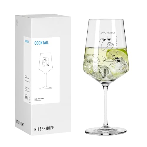 RITZENHOFF 8171017 Cocktail-Glas 500 ml, Serie Sprüche, mit lustigem Motiv save water drink wine - modern, Made in Germany RITZENHOFF 8171017 Cocktail-Glas 500 ml, Serie Sprüche, mit lustigem Motiv save water drink wine - modern, Made in Germany von RITZENHOFF