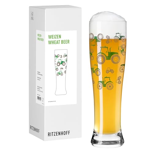 RITZENHOFF 8184002 Weizenbierglas 500 ml, Serie Farm, Nr.3, mit Traktor Motiv in Grün und Grau - Made in Germany von RITZENHOFF