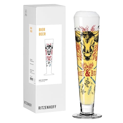 RITZENHOFF 8242001 Bier-Glas 330 ml, Serie Grill & Cook, Nr. 1 mit Motiv Beef und Beer, schwarz - Made in Germany von RITZENHOFF