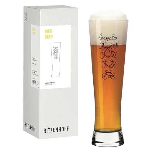 RITZENHOFF 8261002 Bier-Glas 330 ml - Serie Radsport - Motiv mit bicycle Schriftzug, schwarz - Made in Germany von RITZENHOFF