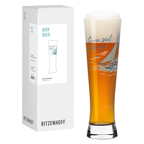RITZENHOFF 8283002 Bierglas, 400 ml, Serie Segeln, mit Segelboot Motiv & Wellen – modern, Made in Germany von RITZENHOFF