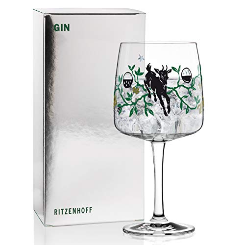 RITZENHOFF Gin Ginglas von Karin Rytter (Faunus), aus Kristallglas, 700 ml, mit echtem Platin, Grün, Schwarz, Platin, 1 Stück (1er Pack) von RITZENHOFF