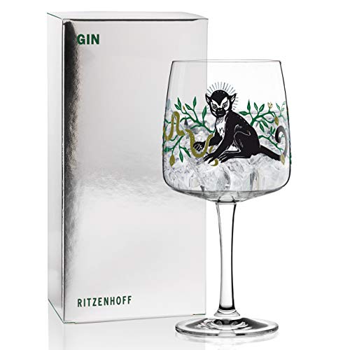 RITZENHOFF Gin Ginglas von Karin Rytter (King Of Monkeys), aus Kristallglas, 700 ml, mit echtem Platin, 3450001 von RITZENHOFF