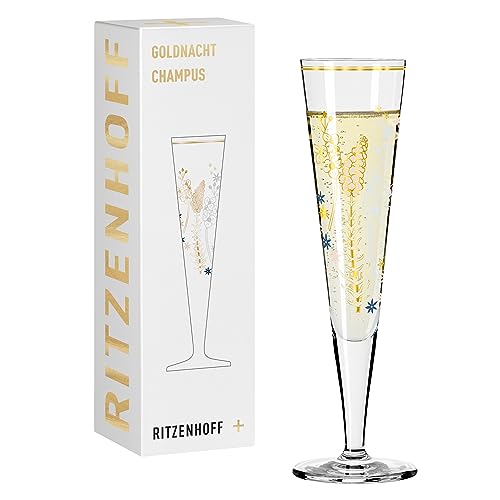 RITZENHOFF 1071037 Champagnerglas 200 ml - Serie Goldnacht Nr. 37 - Edelweiß-Motiv mit Echt-Gold - Made in Germany von RITZENHOFF