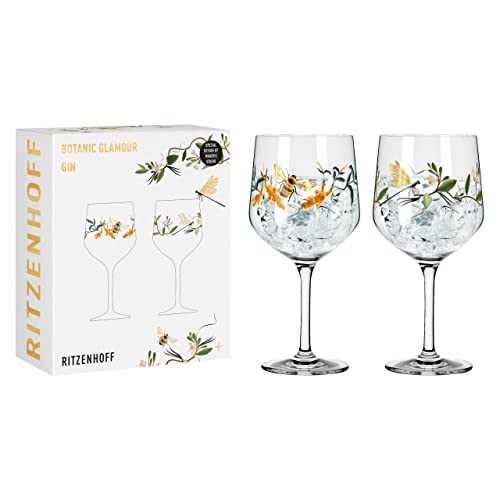 Ritzenhoff 3791002 Gin-Glas 700 ml 2er-Set -Serie Botanic Glamour Nr. 1 2 Stück mit Papierwelten Made in Germany, Grün, Orange, Schwarz von RITZENHOFF