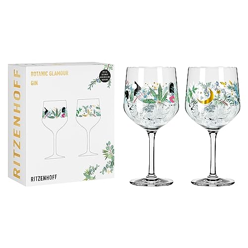 Ritzenhoff 3882001 Gin-Glas 700 ml - 2er-Set - Serie Botanic Glamour - 2 Kelche mit Sterne-Mond-Motiv - Made in Germany von RITZENHOFF