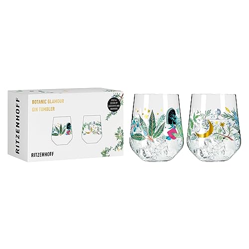 Ritzenhoff 3892001 Gin-Glas 700 ml - 2er-Set - Serie Botanic Glamour - 2 Tumbler mit Sterne-Mond-Motiv - Made in Germany von RITZENHOFF
