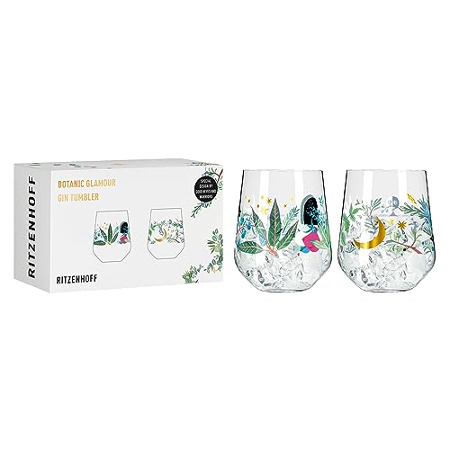 RITZENHOFF 3892001 Gin-Glas 700 ml - 2er-Set - Serie Botanic Glamour - 2 Tumbler mit Sterne-Mond-Motiv - Made in Germany von RITZENHOFF