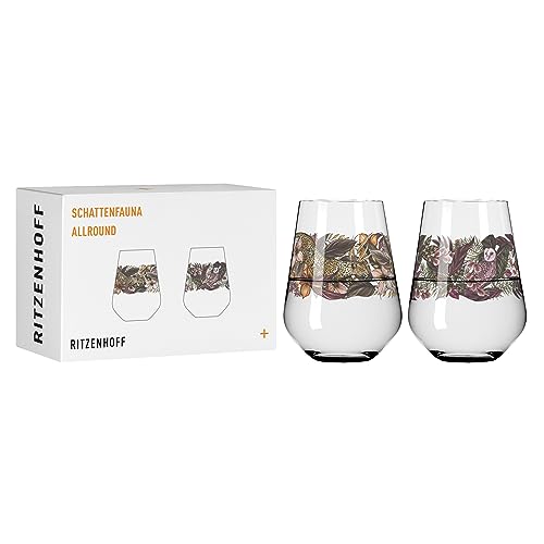 Ritzenhoff 3911002 Universalglas 2er-Set 500 ml - Schattenfauna Set Nr. 2, Dschungel-Motiv bunt - Made in Germany von RITZENHOFF