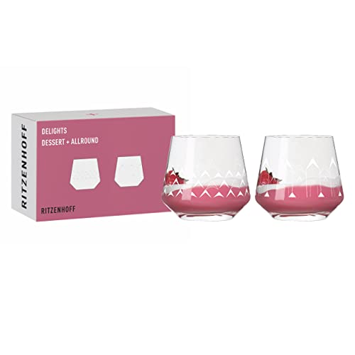 RITZENHOFF 6121001 Dessert Glas 2er-Set 420 ml – Serie Delights – Nachtisch-Becher, Illustration Weiß – Made in Germany von RITZENHOFF