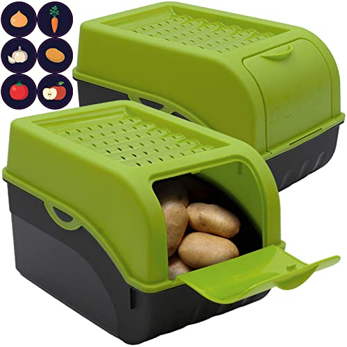 ARTECSIS Kartoffel Aufbewahrungsbox grün 2er Set I Gemüsebox Kartoffelbox mit Deckel für ca. 4 kg Kartoffeln + 6 Aufkleber mit Gemüsesorten von ARTECSIS