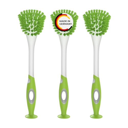 Rival 3er Set Spülbürste Trapez mit gummiertem Griff & Saugfuß limegrün – ergonomische Spülbürste mit PBT-Borsten – Geschirrbürste für die Küche – Spülbürsten Set – Putzbürste mit Saugnapf von RIVAL