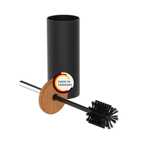 Rival WC-Garnitur Life Style schwarz mit Rundbürste, Edelstahlgriff & geölter Buchenholzabdeckung – Toilettenbürste mit ergonomischem Griff – Klobürste für schnelle & gründliche Reinigung von RIVAL