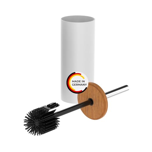 Rival WC-Garnitur Life Style weiß mit Noppenbürste, Edelstahlgriff & geölter Buchenholzabdeckung – Toilettenbürste mit ergonomischem Griff – Klobürste für schnelle & gründliche Reinigung von RIVAL