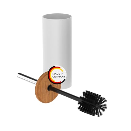 Rival WC-Garnitur Life Style weiß mit Rundbürste, Edelstahlgriff & geölter Buchenholzabdeckung – Toilettenbürste mit ergonomischem Griff – Klobürste für schnelle & gründliche Reinigung von RIVAL