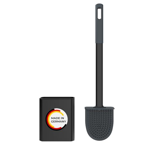 Rival WC-Topfgarnitur Flach mit Noppenbürste & gummiertem Griff – Toilettenbürste mit ergonomischem Griff – Klobürste für schnelle & gründliche Reinigung – platzsparende WC Bürstengarnitur von RIVAL